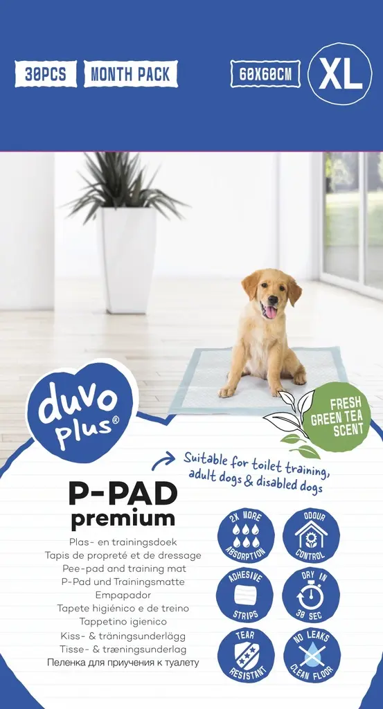 Duvo+ Pet Pad Premium Month Pack XL-60x60cm-Green Tea Scent-30pcs (1).webp