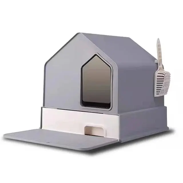 Pado House Cat Litter Box 46_46_44cm- Grey (3).webp