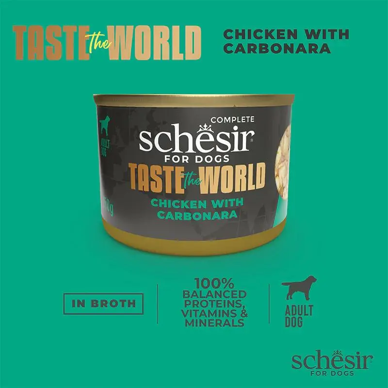 Schesir Taste The World Dog Wholefood - Chicken With Carbonara150g (Min Order- 8 Cans).webp