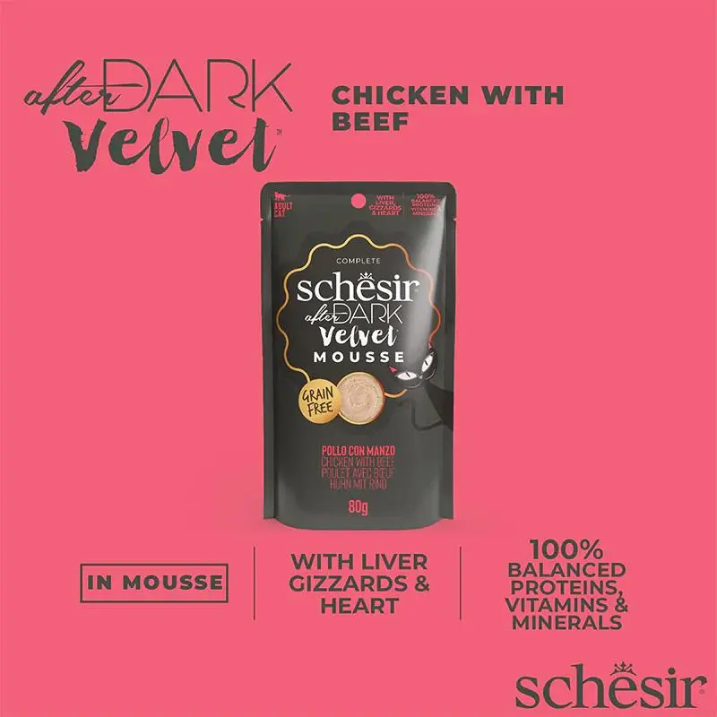 Schesir After Dark Velvet Mousse For Cat - Chicken With Beef 80g (Min Order- 12 Pouch) (4).webp