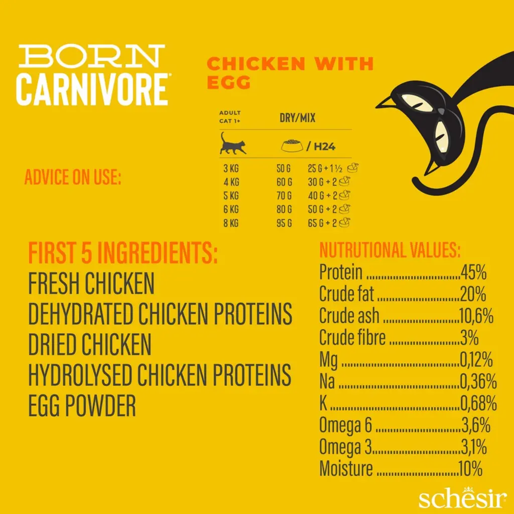 Schesir Born Carnivore Grain Free Oven Baked Dry Cat Chicken & Egg 1 (2).webp