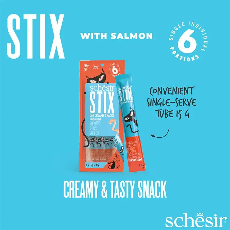 Schesir Stix Treat For Cat In Cream - Salmon 6x15g (Min Order- 12 Pack) (4).webp