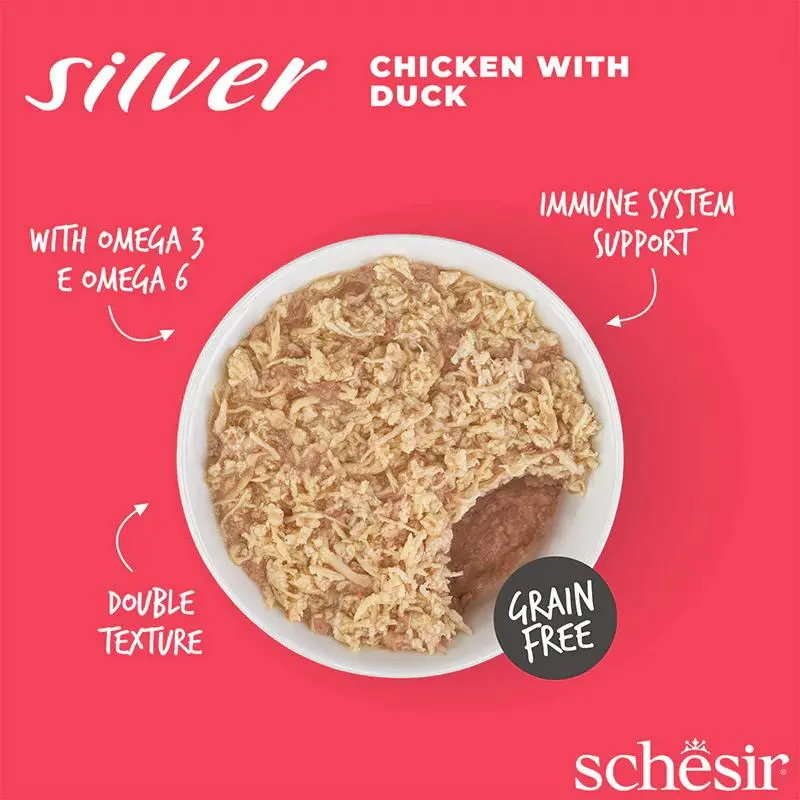 Schesir Silver Mousse & Fillets Senior Cat Wholefood - Chicken With Duck 70g (Min Order- 12 Cans) (8).webp