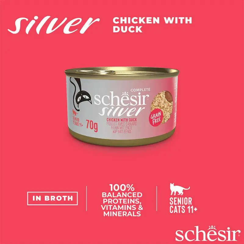 Schesir Silver Mousse & Fillets Senior Cat Wholefood - Chicken With Duck 70g (Min Order- 12 Cans) (9).webp