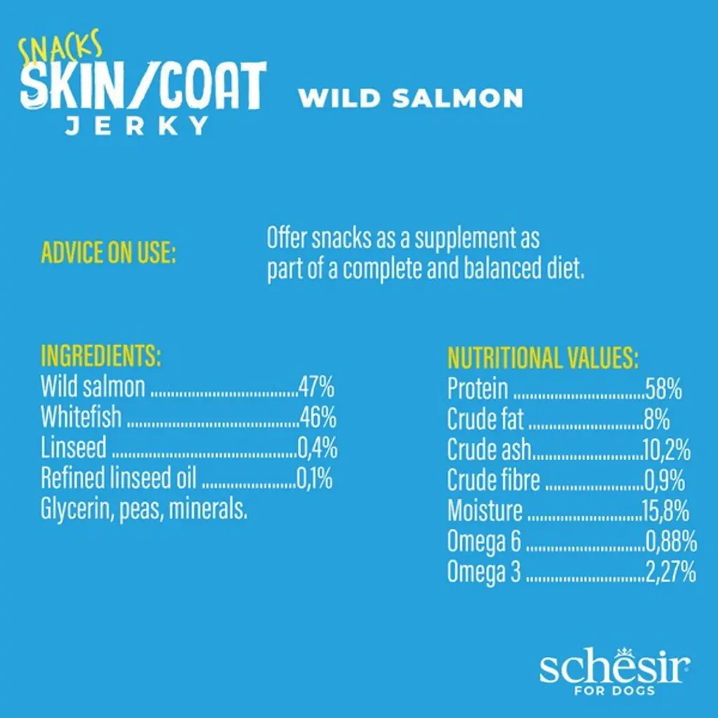Schesir GF Dog Snacks Skin & Coat Jerky 115g - Salmon (2).webp