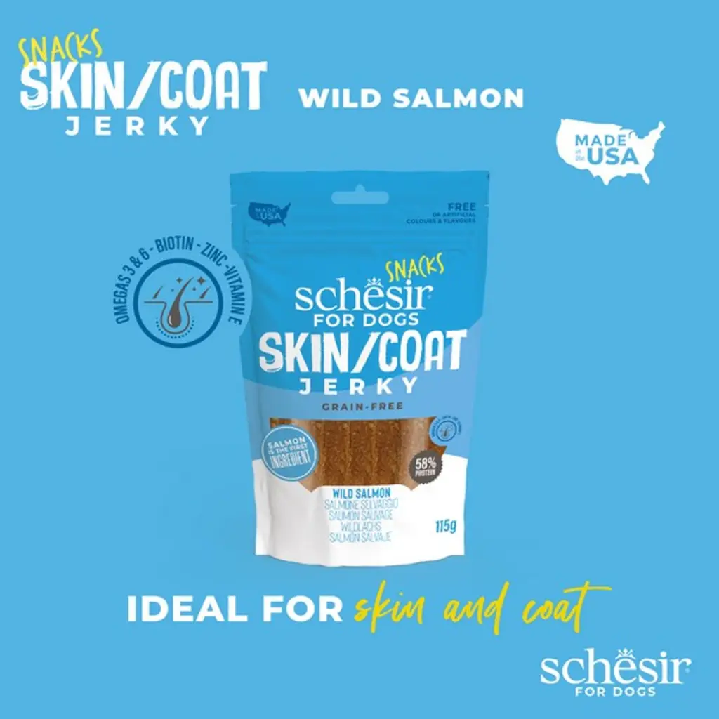 Schesir GF Dog Snacks Skin & Coat Jerky 115g - Salmon (3).webp