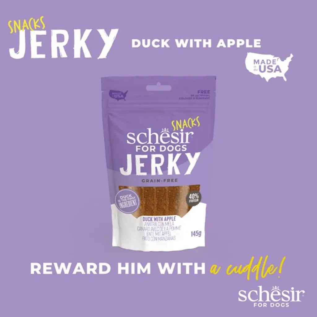Schesir GF Dog Snacks Jerky 145g - Duck with Apple (3).webp