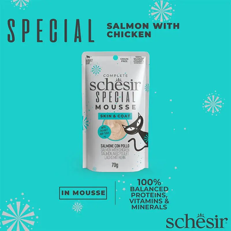 Schesir Special Mousse (Skin & Coat) For Cat - Salmon With Chicken 70g (Min Order- 12 Pouch) (4).webp