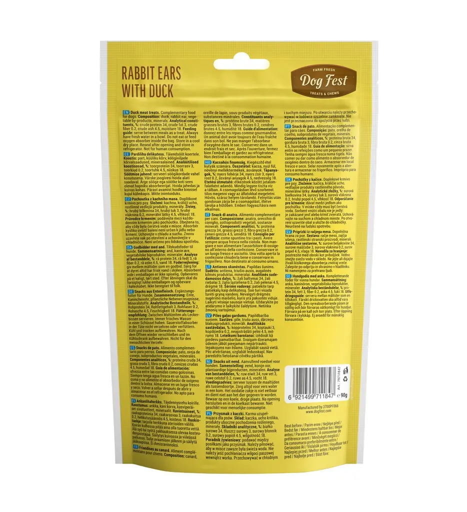 Dog Fest Rabbit Ears With Duck For Adult Dogs - 90g (3.17oz)[Weight - 90g].webp