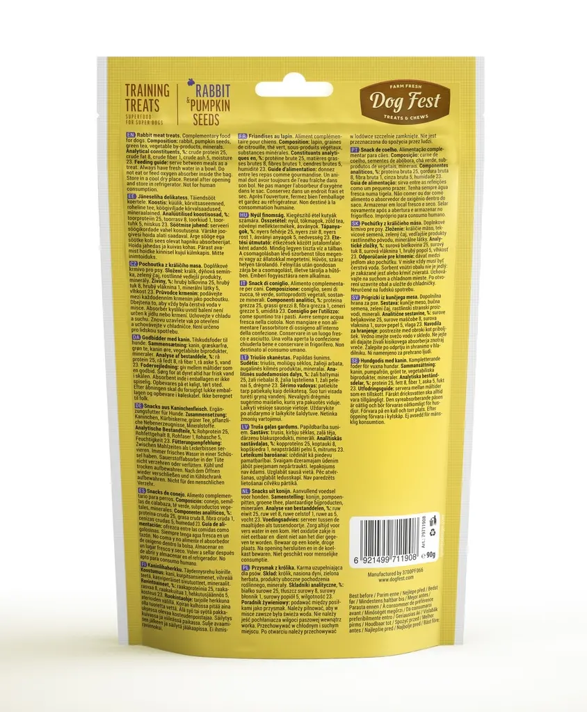 Dog Fest Training Treats Rabbit & Pumpkin Seeds 90g[Weight - 90g].webp
