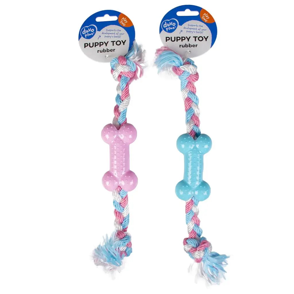 Duvo+ Dogtoy Puppy TPR Bone With Cotton Rope 35cm.webp
