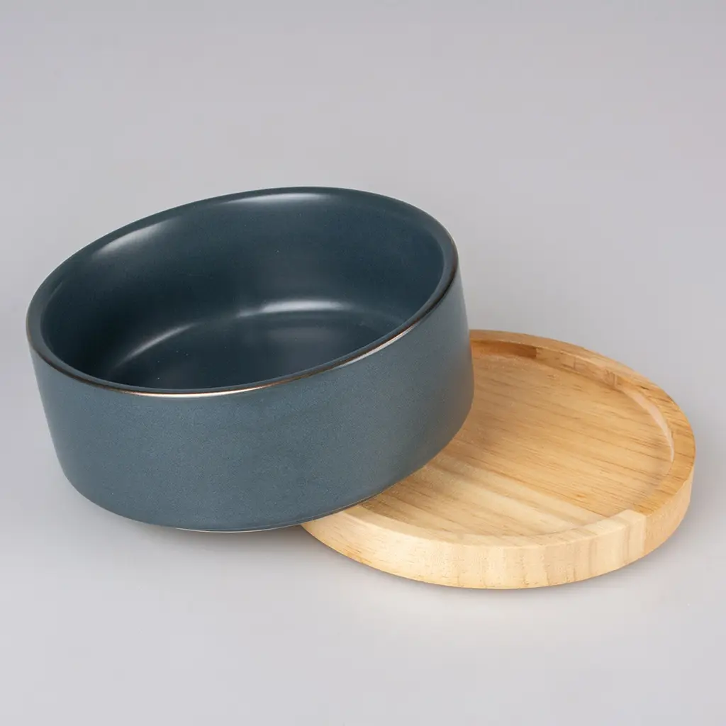 Duvo+ Feeding Bowl Stone Timber 450ml - 12,5x12,5x6cm Blue (1).webp