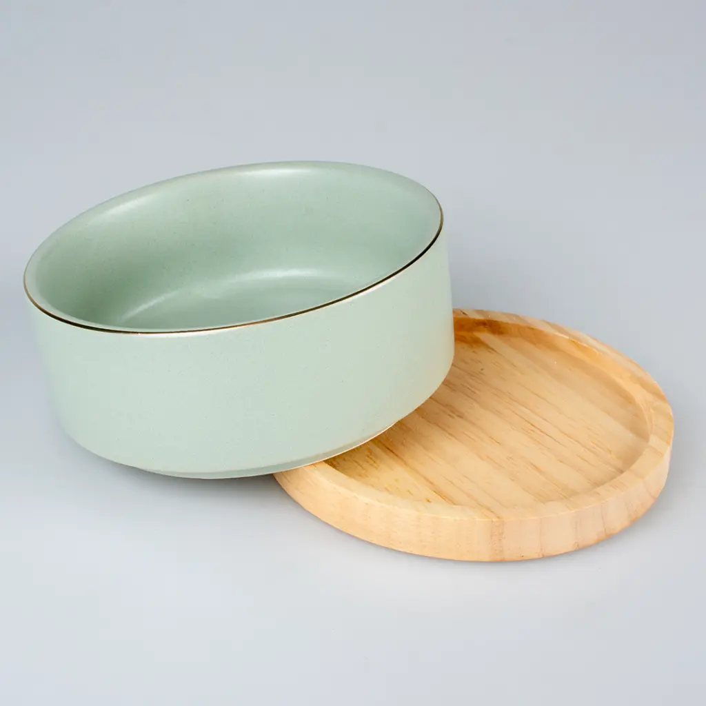 Duvo+ Feeding Bowl Stone Timber 450ml - 12,5x12,5x6cm Green (1).webp