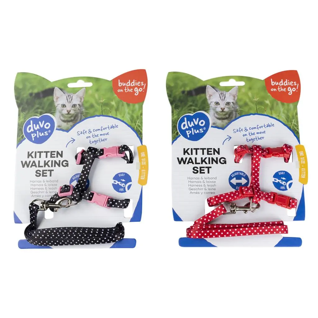 Duvo+ Kitten Walking Set White Dots Black-Red 15-25cm - 8mm-125cm.webp