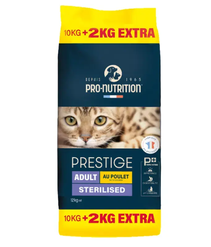 [204080] Pro Nutrition Prestige Adult Sterilised Chicken Dry Cat Food Bag 10+2kg.webp