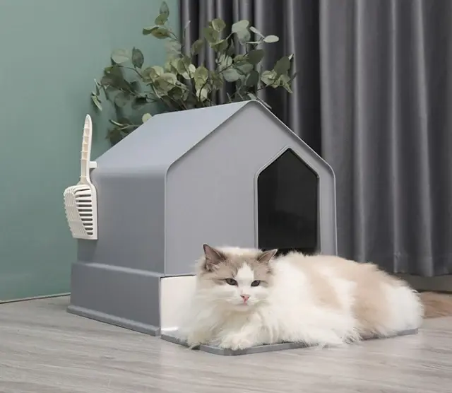 Pado House Cat Litter Box  46_46_44cm- Grey (5).webp