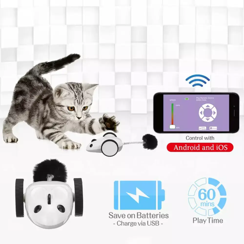 Duvo+ Race 'n Chase Mouse App-controlled Cat Toy 17x7x4cm White.webp