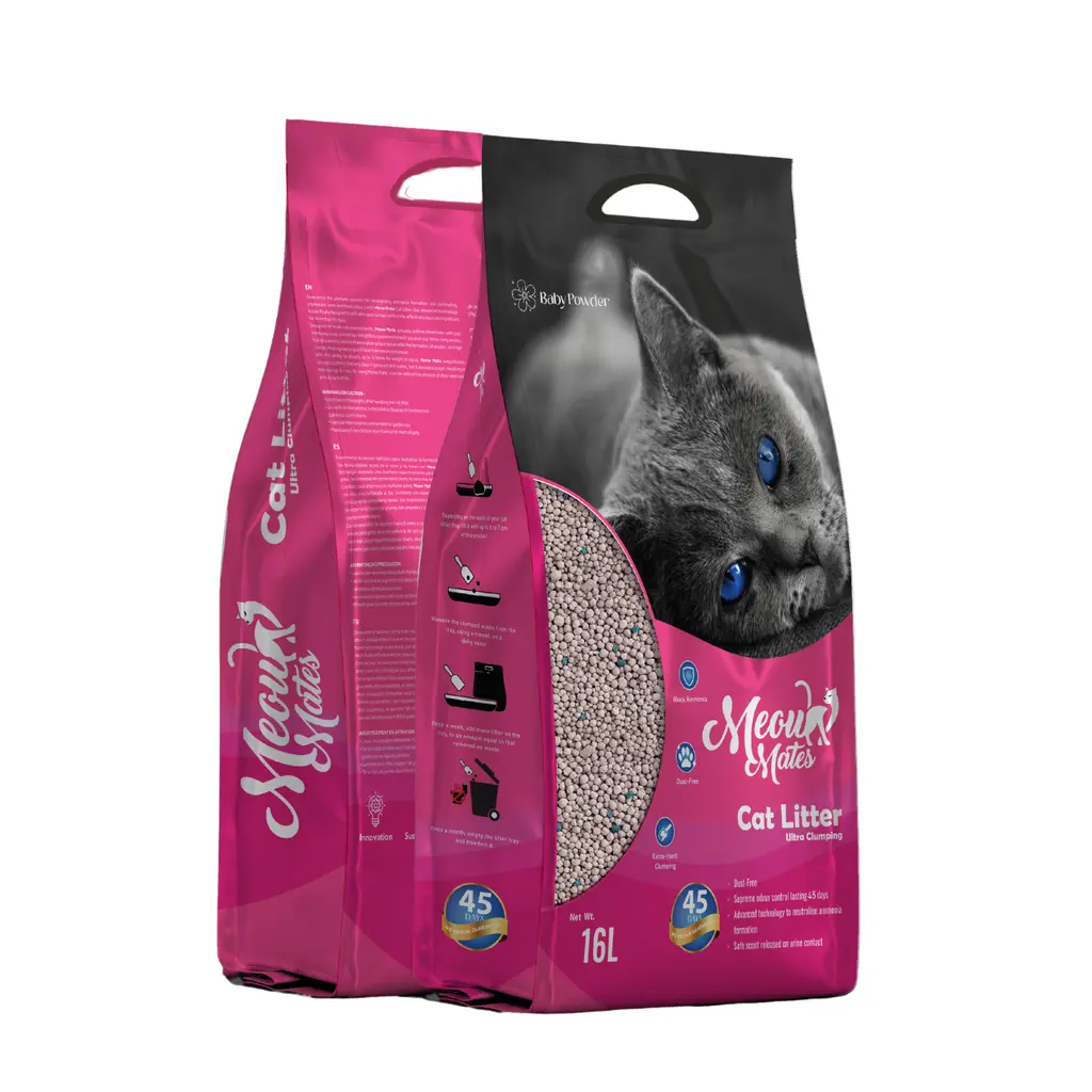 Meow Mates Bentonite Cat Litter - Baby Powder Scent 16L-10kg.webp