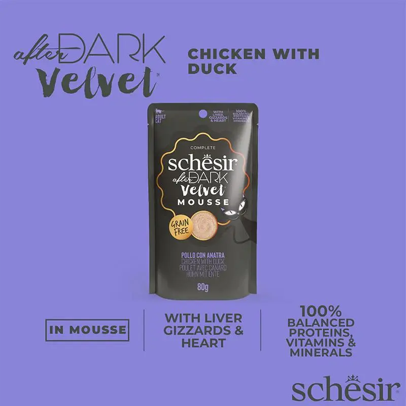 Schesir After Dark Velvet Mousse For Cat - Chicken With Duck 80g (Min Order- 12 Pouch) (3).webp