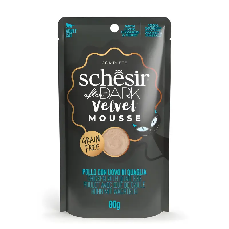Schesir After Dark Velvet Mousse In Broth Variety Pack For Cat 960g (80g x12 Pouch) - 4 Flavors ( 3 Pouch Each Flavor) (6).webp