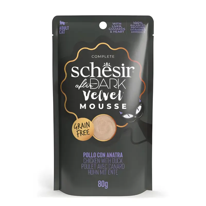 Schesir After Dark Velvet Mousse In Broth Variety Pack For Cat 960g (80g x12 Pouch) - 4 Flavors ( 3 Pouch Each Flavor) (5).webp