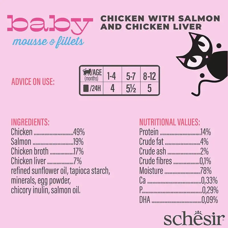 Schesir Baby Cat Can Multipack Mousse & Fillets - Chicken With Salmon & Chicken Liver 165g (3 Cans x55g) (3).webp