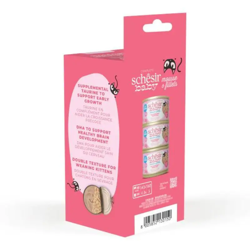 Schesir Baby Cat Can Multipack Mousse & Fillets - Chicken With Salmon & Chicken Liver 165g (3 Cans x55g) (2).webp