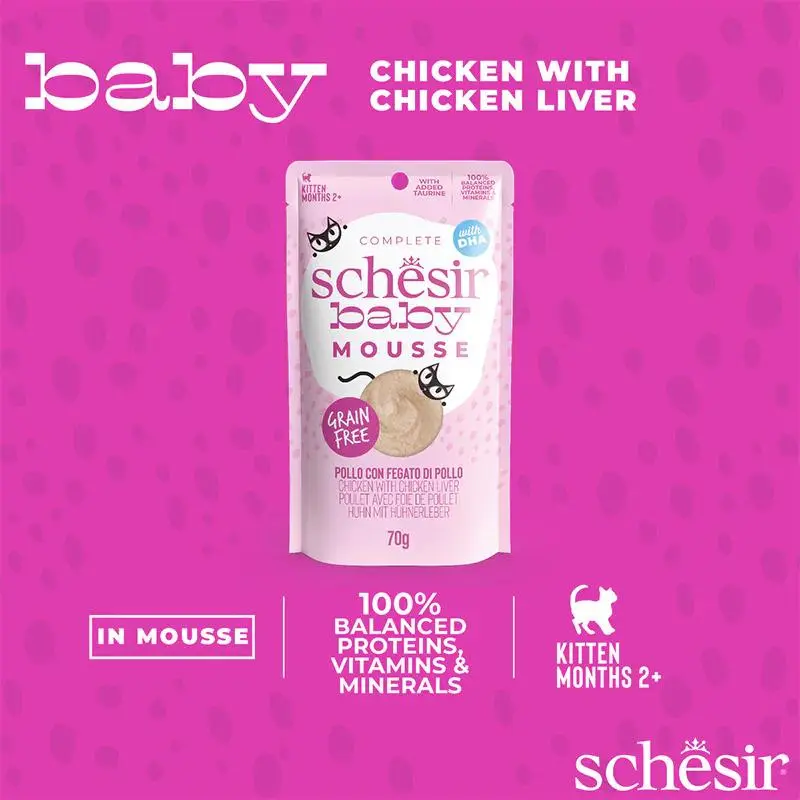 Schesir Baby Mousse Kitten - Chicken With Chicken Liver 70g (Min Order- 12 Pouch) (4).webp