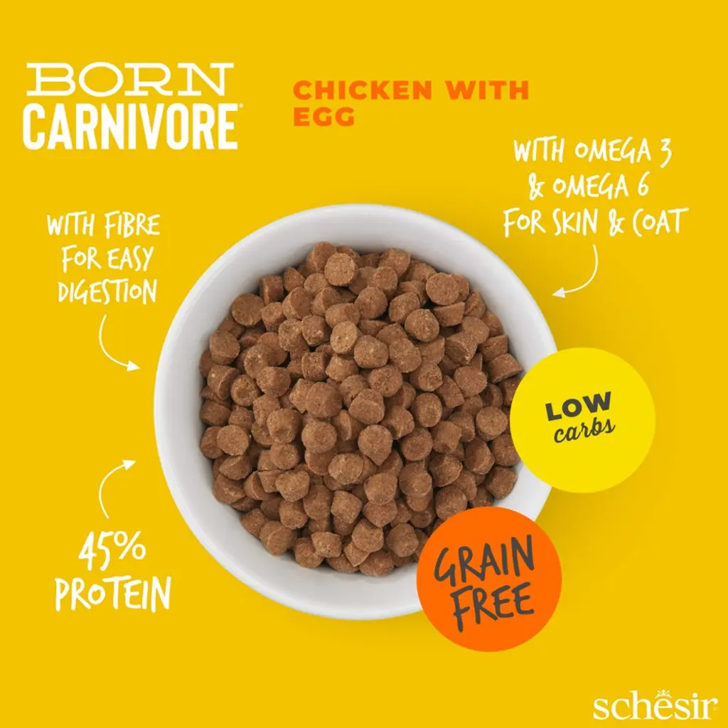 Schesir Born Carnivore Grain Free Oven Baked Dry Cat Chicken & Egg 1 (3).webp