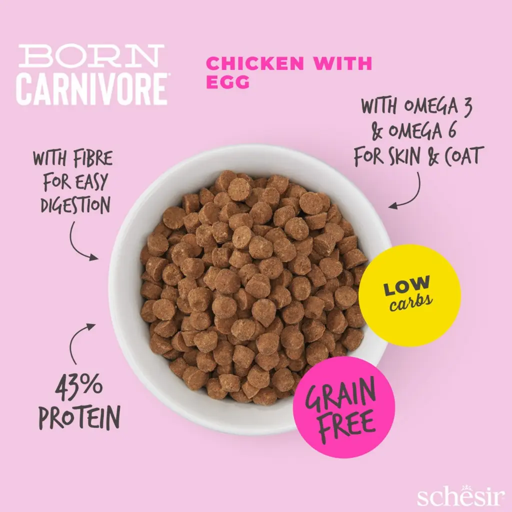 Schesir Born Carnivore Grain Free Oven Baked Dry Cat Chicken & Egg - Kitten 1 (2).webp