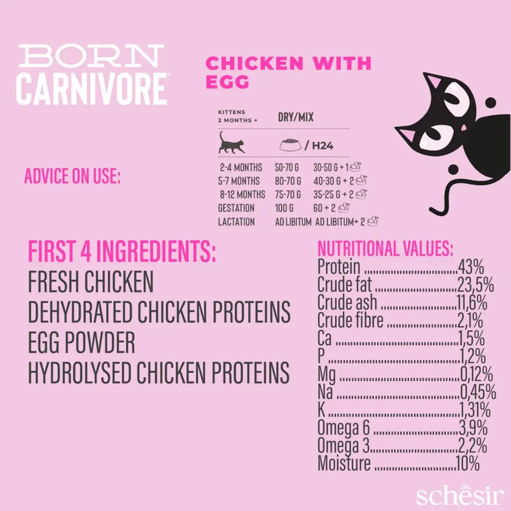 Schesir Born Carnivore Grain Free Oven Baked Dry Cat Chicken & Egg - Kitten 1 (1).webp