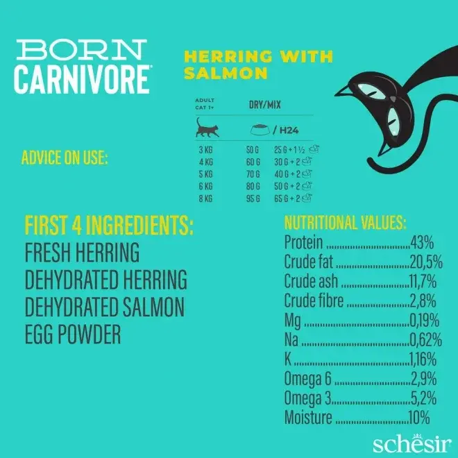 Schesir Born Carnivore Grain Free Oven Baked Dry Cat Herring & Salmon 1 (2).webp