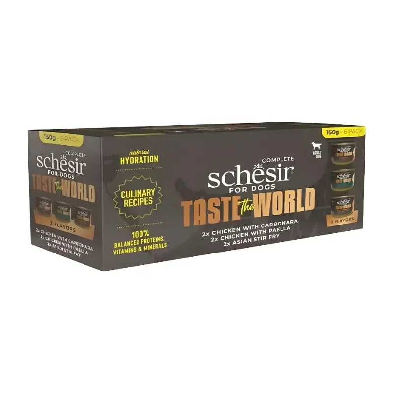Schesir Taste The World Dog Wholefood Variety Pack 900g (6x150g) - 3 Flavors ( 2 Cans Each Flavor).webp