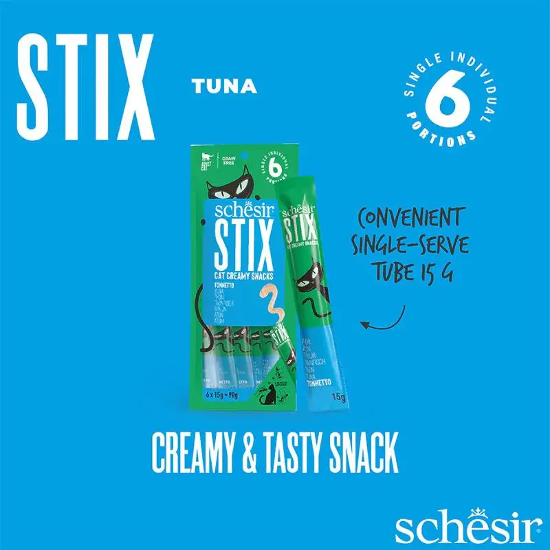 Schesir Stix Treat For Cat In Cream - Tuna 6x15g (Min Order- 12 Pack) (4).webp