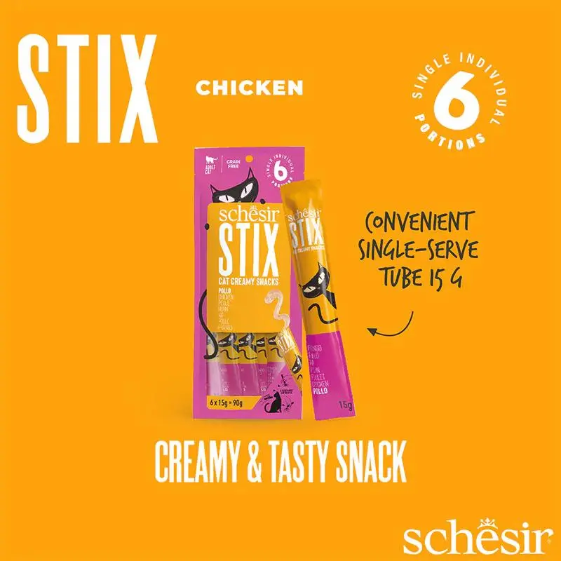 Schesir Stix Treat For Cat In Cream - Chicken 6x15g  (Min Order- 12 Pack) (4).webp