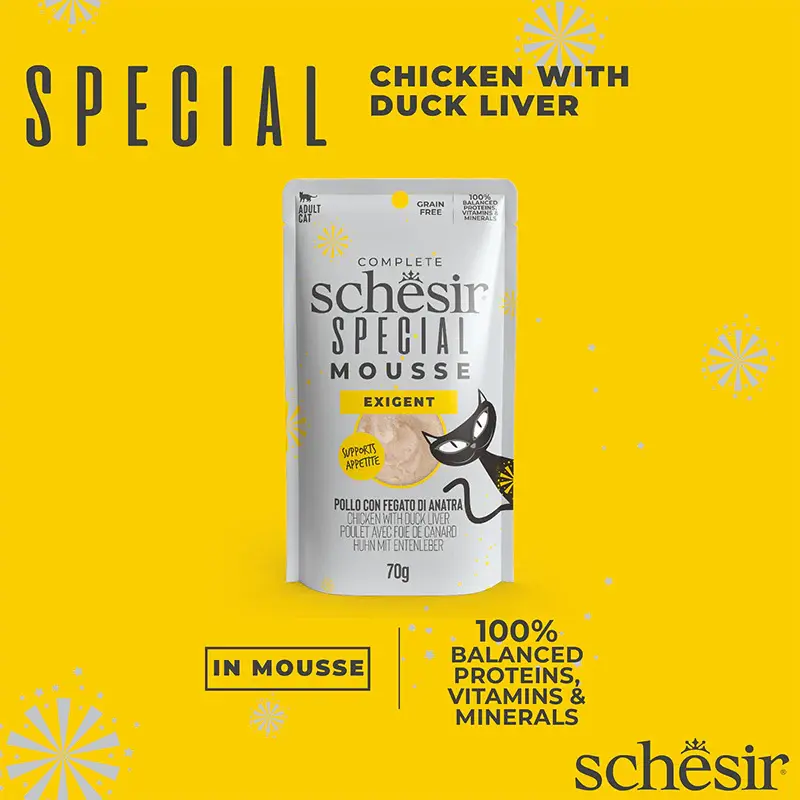 Schesir Special Mousse (Exigent) For Cat - Chicken With Duck Liver 70g (Min Order- 12 Pouch) (4).webp