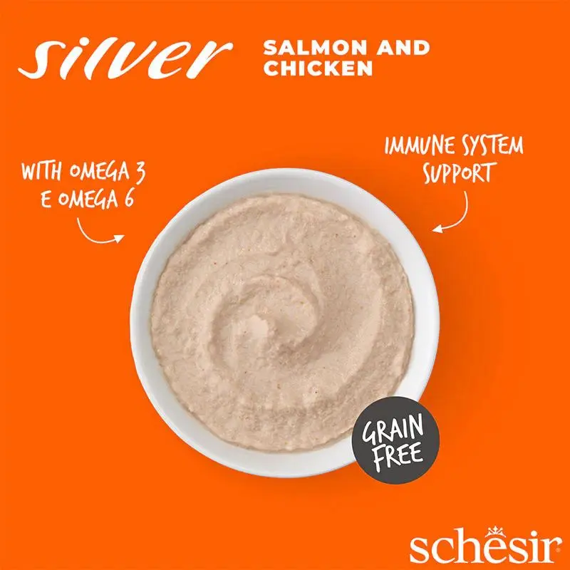 Schesir Silver Mousse Senior Cat - Salmon And Chicken 80g (Min Order- 12 Pouch) (3).webp