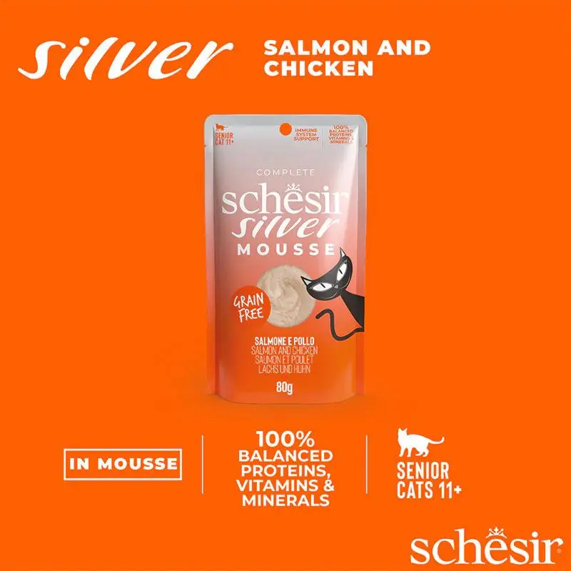 Schesir Silver Mousse Senior Cat - Salmon And Chicken 80g (Min Order- 12 Pouch) (4).webp