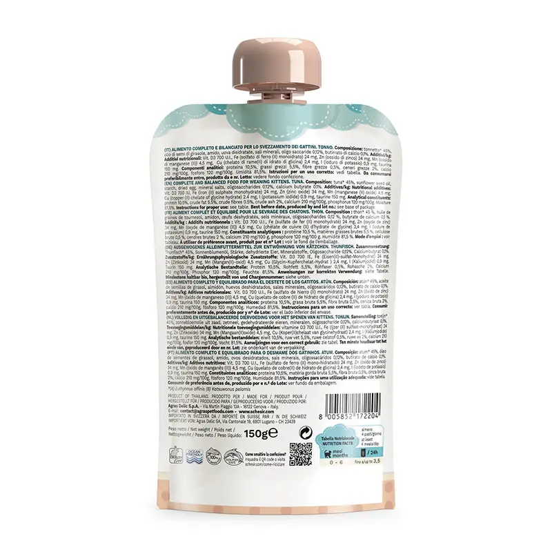 Schesir Kitten Pouch Cream 0-6 Tuna Wet Food 150g (Min Order - 5pcs)[Weight - 150g].webp