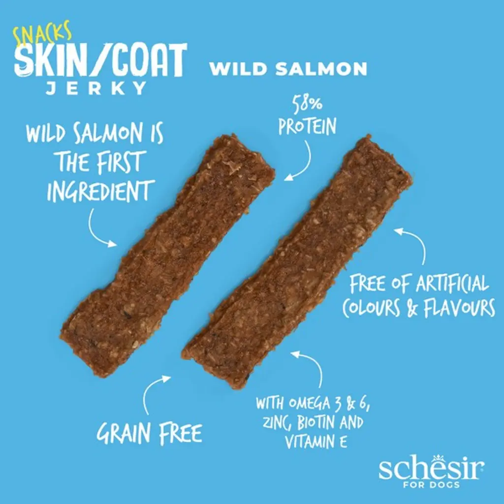 Schesir GF Dog Snacks Skin & Coat Jerky 115g - Salmon (1).webp