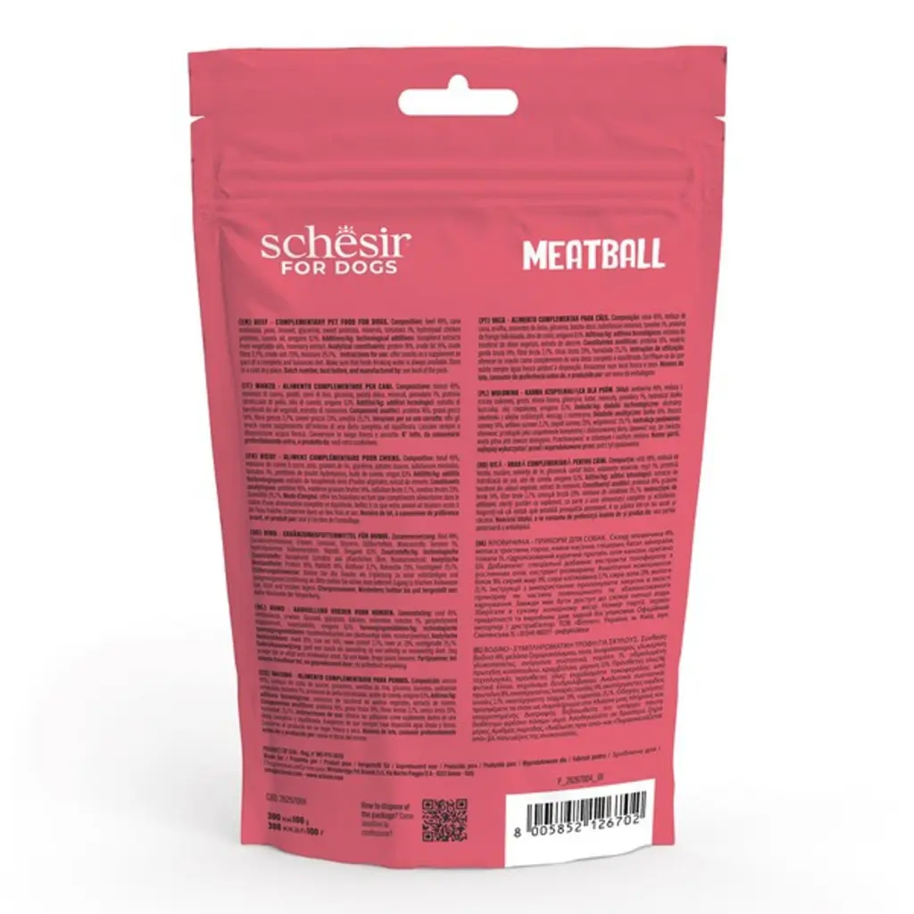 Schesir GF Dog Snacks Meat Balls 225g - Gently Baked Beef.webp