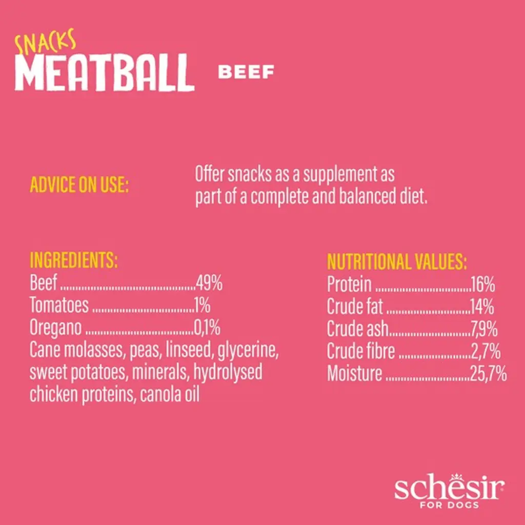 Schesir GF Dog Snacks Meat Balls 225g - Gently Baked Beef (2).webp