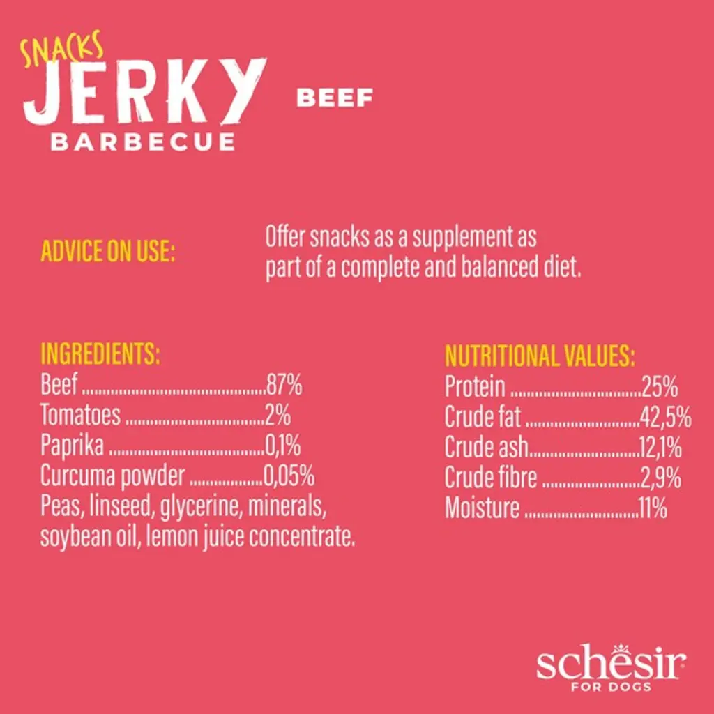 Schesir GF Dog Snacks Jerky 145g - BBQ Beef (1).webp