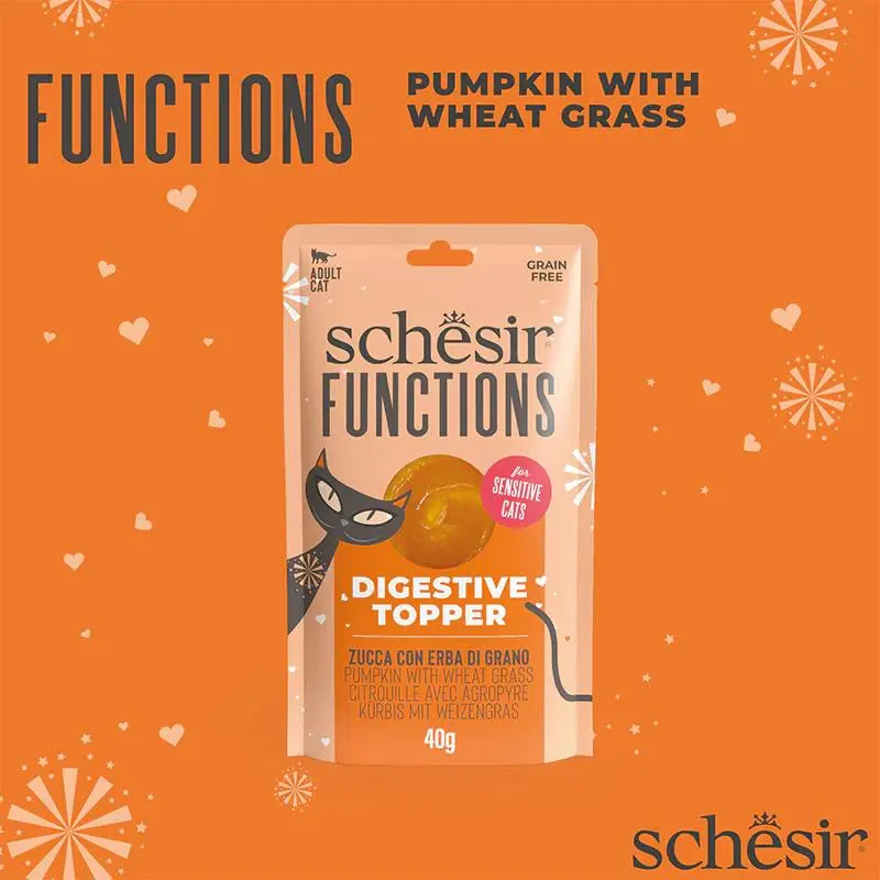 Schesir Functions Cat Pouch Digestive Topper Pumpkin With Wheat Grass 40g (Min Order- 12 Pouch) (3).webp