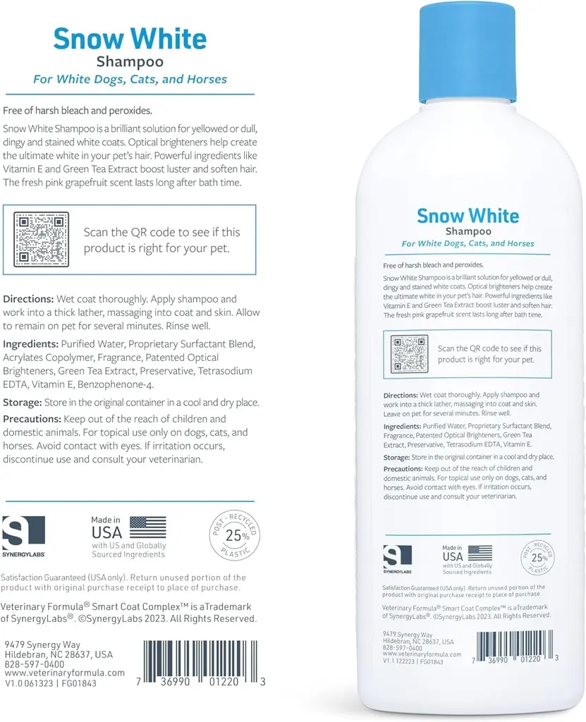 Synergy Labs Veterinary Formula Solutions Snow White Shampoo 17oz - 503ml (4).webp