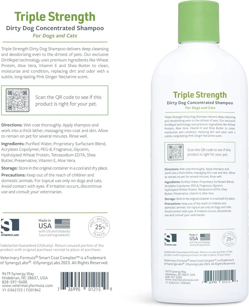 Synergy Labs Veterinary Formula Solutions Triple Strength Dirty Dog Concentrated Shampoo 17oz - 503ml (7).webp