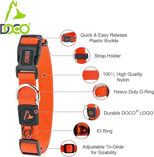 DOCO Signature Nylon Collar (DCSN002)[Color - Orange, Size - M].webp