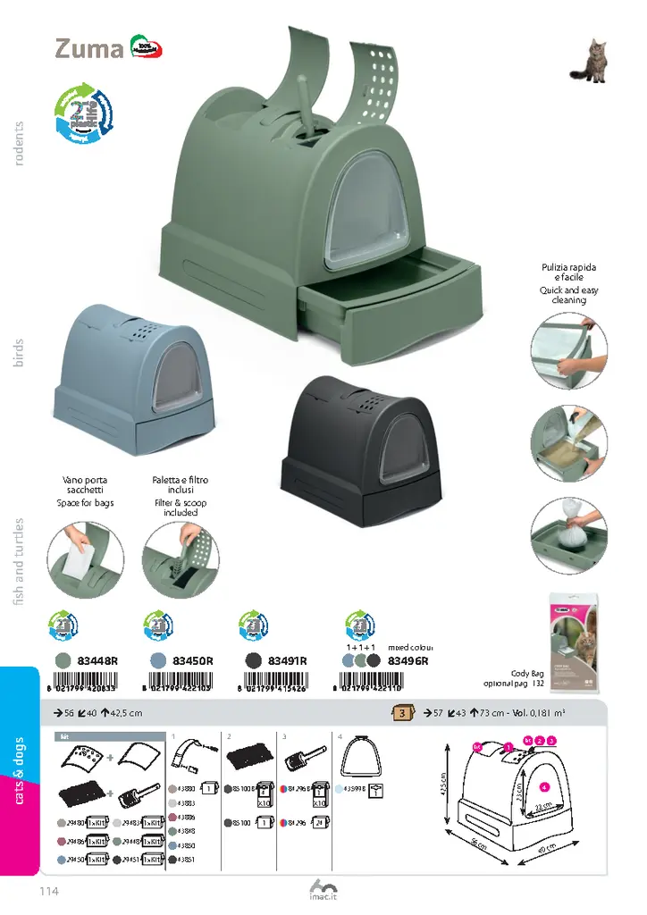 Imac Zuma 2nd Life Plastic Cat Toilet with Sliding Tray, 57x43.5x73cm[Color - Light Blue].webp