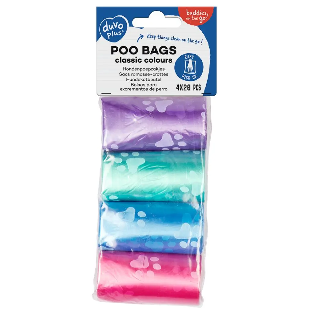 Duvo Poo Bags Classic Colour Paws Multicolour 4 x 20pcs.webp