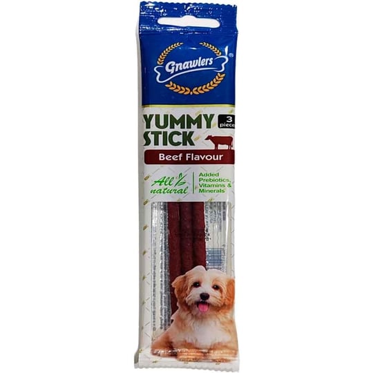 Gnawlers Yummy Meaty Stick Beef Flavour Treat Pack 20g, 3pcs
